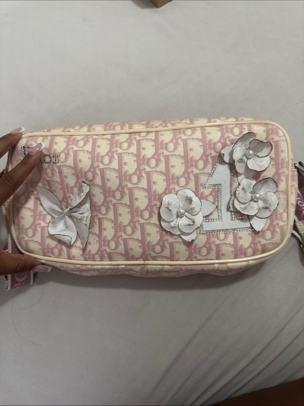 Dior Pink and Cream Jacquard Floral Crossbody Bag